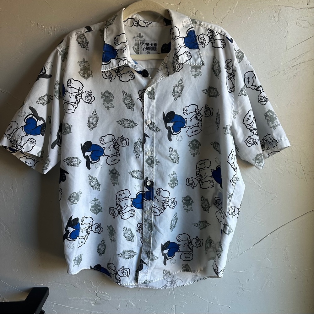 Weekend Warrior Popeye‎ Casual Button Down Shirt Streetwear Indie Comic Sz XL